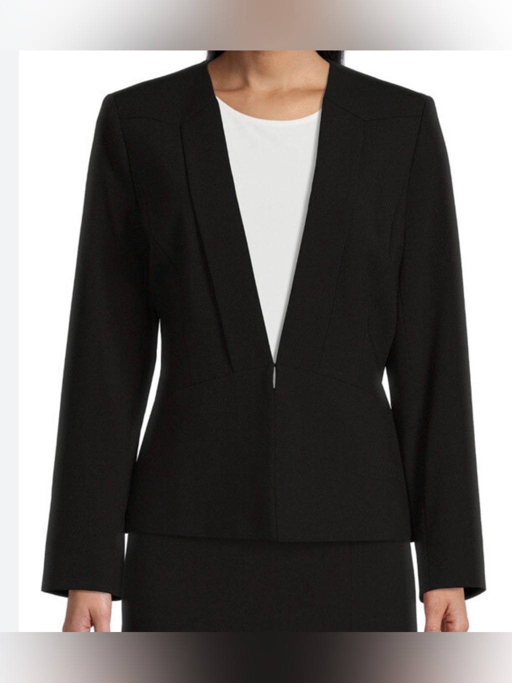 Preston & York Collarless Open-Front Suiting Blazer Black Open-Front Jacket